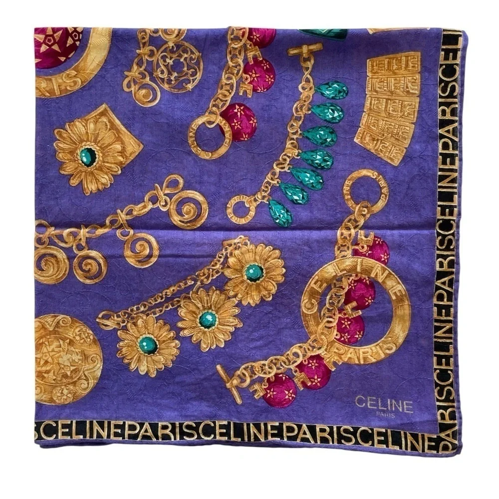 Authentic Celine Vintage Purple and Gold Baroque Handkerchief